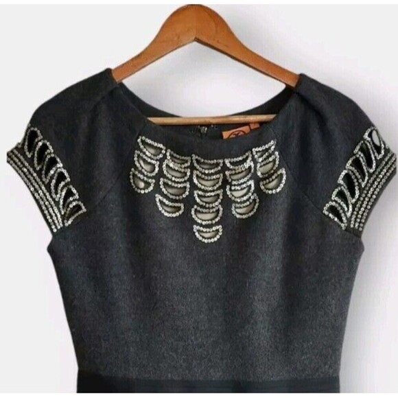 Tory Burch Minnie Sheath Dress Womens Small Black Embellished Wool Lined - Picture 2 of 12